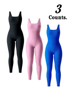 Women's High Elasticity Yoga Jumpsuit, Tight Fitting Jumpsuit, Fitted Sporty Gym Wear, Indoor & Outdoor Running Overall, Multiple Colors Available