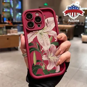 Vintage Floral Lily Pattern TPU Phone Case for iPhone17 16 15 14 Pro Max 13 12 11 XR XS Plus  Air Shockproof Drop Protection Rugged Durable Silicone Cover Cellphone Protective