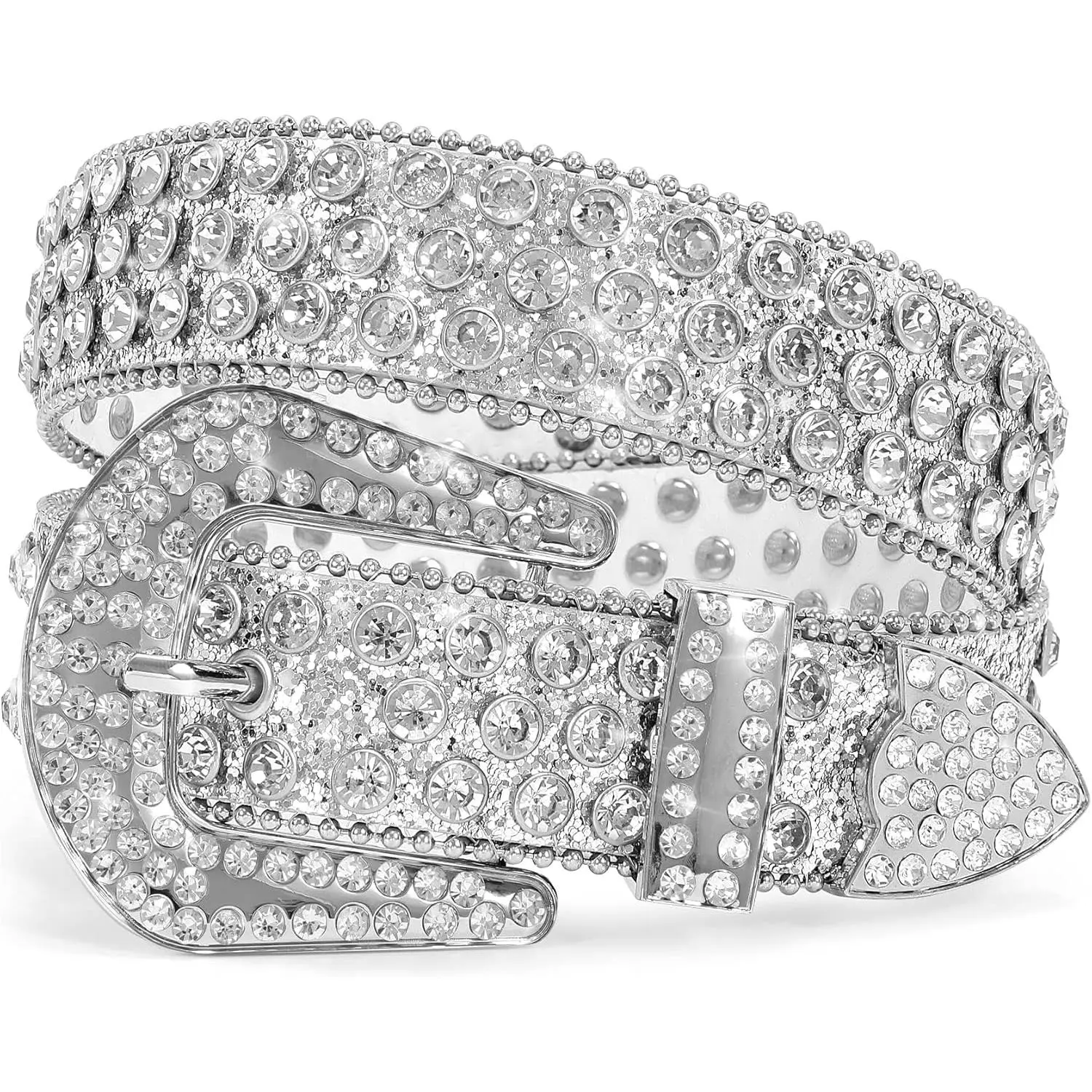 Men Women's Rhinestone Bling Studded 1.5" Leather Belts for Jeans Pants with Fashion  Buckle