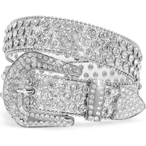 Men Women's Rhinestone Bling Studded 1.5" Leather Belts for Jeans Pants with Fashion  Buckle