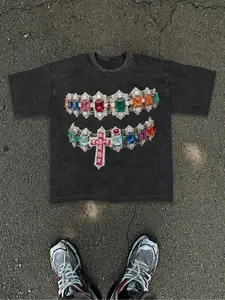 Men's Cross & Jewelry Print Short Sleeve Graphic Tee, Casual Style Graphic, Casual Comfy Regular Fit Round Neck T-shirt for Daily Wear, Men's Top for All Seasons, Casual Streetwear Top, Vintage Tees