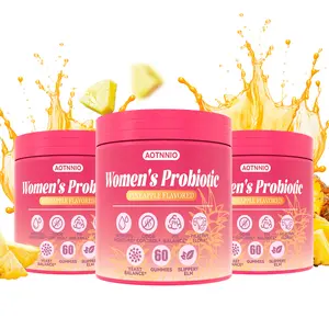 Feminine Probiotics Gummies Pineapple Flavor, 60 Count with Slippery Elm, Prebiotics & Lactobacillus Blend for pH Balance, Dryness