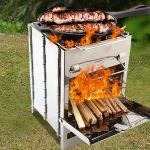 Outdoor Foldable Stainless Steel Fire Pit BBQ Grill Stand, Portable Camping Fireplace, Durable and Rust-Resistant, Ideal for Picnics and Gatherings, Camping Gear