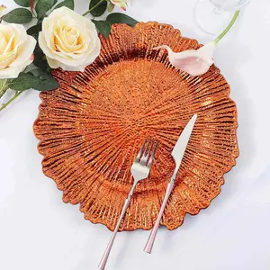6-Pack Acrylic Plastic Charger Plates 13" Round Orange Reef Design - Decorative Dinner Charger Tableware