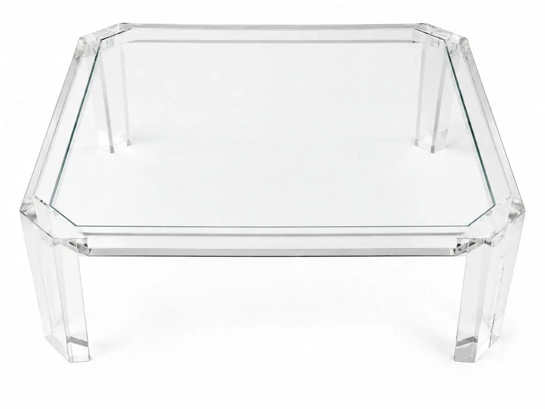 Charles Hollis Jones Square Lucite Coffee Table with Glass Top