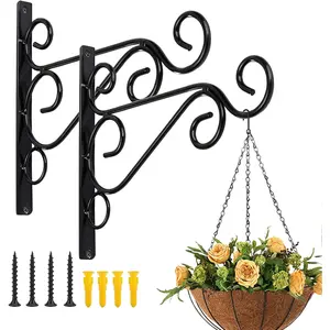 Hanging  Brackets, Pack of 2 10 inch Iron Wall Mount  Hanging Hooks Metal Wall Brackets Hangers for Indoor Outdoor Planter Bird Feeder Lanterns Wind Chimes with Screws