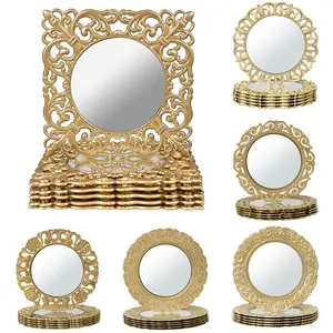 13" Gold Mirror Charger Plates Set of 6 - Plastic Plates Chargers with Embossed Rims, Multicolor Chargers for Dinner, Wedding, Table Setting