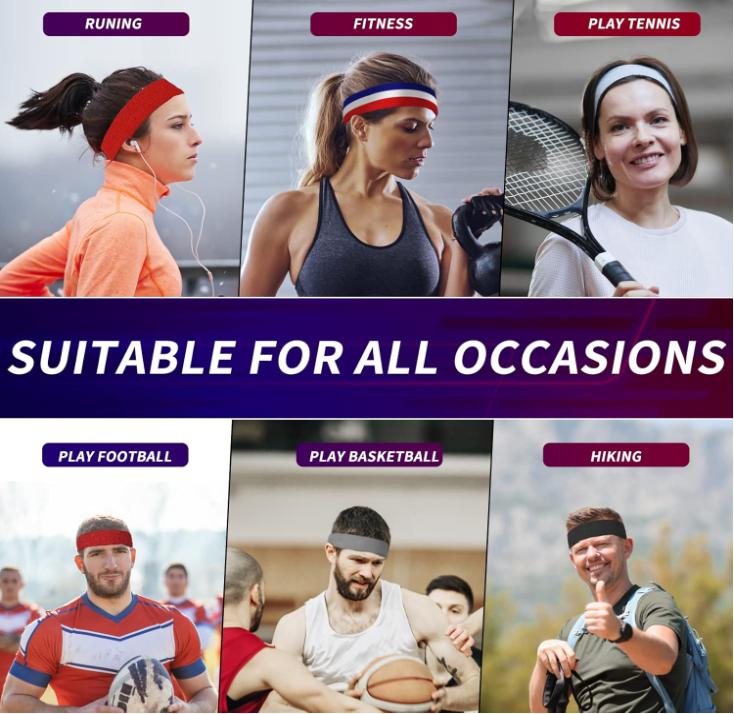 Terry Cloth Sports Sweatband for Men & Women Moisture Wicking Headband for Gym Basketball Running Sports Terry Cloth Headband - Workout Sweatband