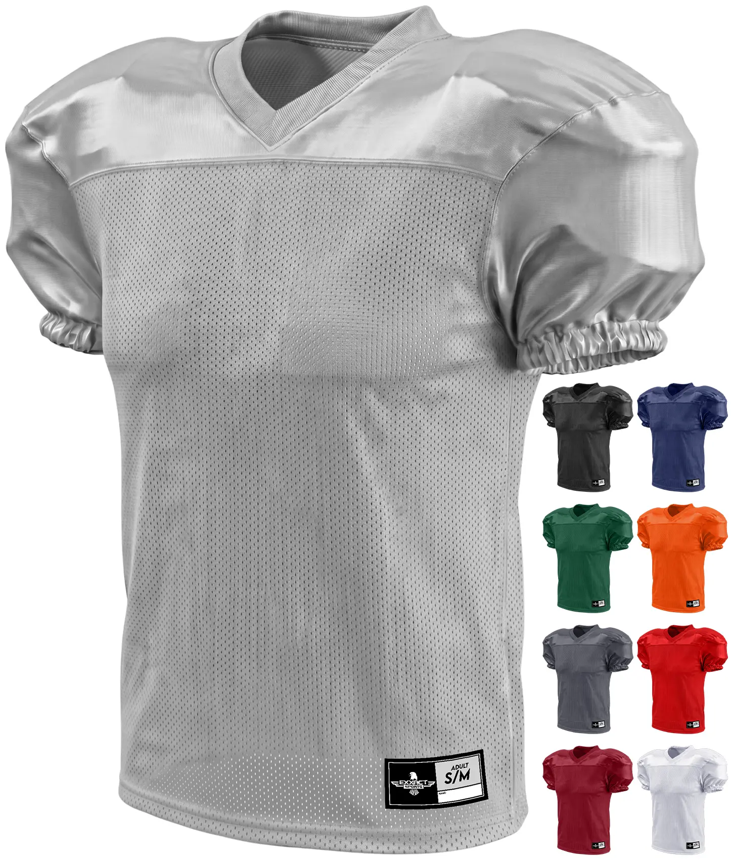 Exxact Sports Men's Pro-Style American Football Practice Jersey - Short Sleeve Top, Moisture-Wicking Quick Dry Dazzle Fabric, Light Weight, Breathable, Elastic Arm Openings, V-Neck, Snug Fit, Durable Rip Resistant, Machine Washable, Multi-Size for Games