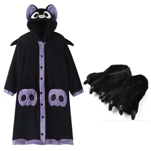 Cartoon Bat Plush Women's Pajamas Robes Anime Nightgown Winter Kawaii Animal Night Dress Halloween Party Vampire Cosplay Costume