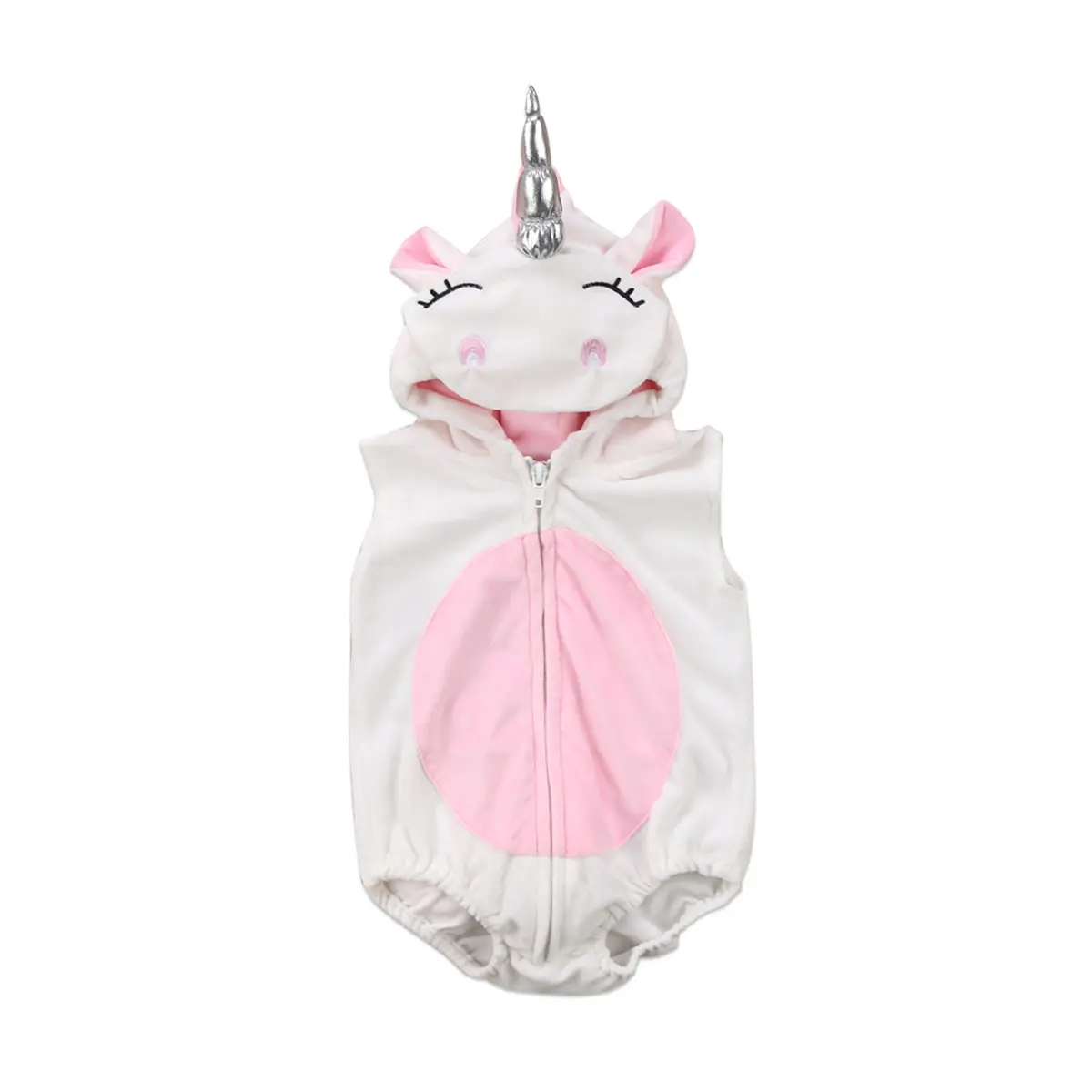 Infant Baby Girl Boy Halloween Cute Romper Costume Cartoon Animal Unicorn Hooded Zipper Closure Sleeveless Breathable Jumpsuit