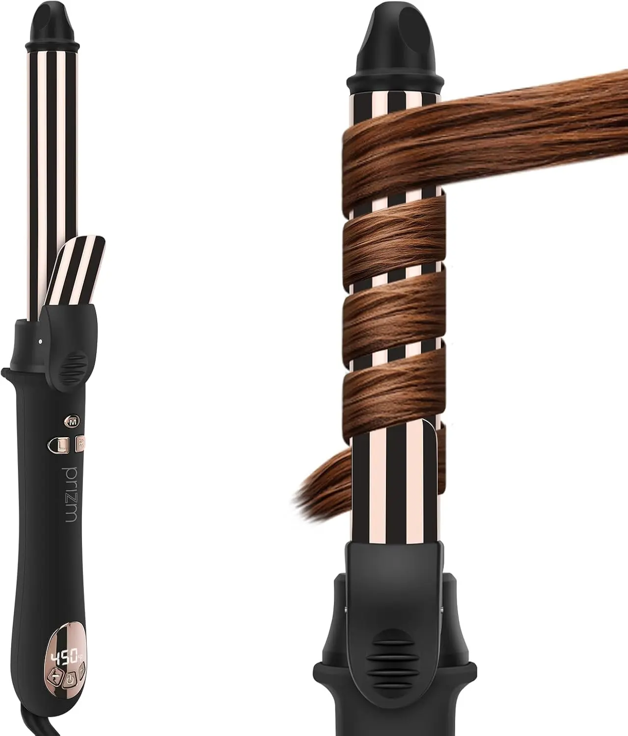 Prizm Automatic Curler - 1in/25mm Smooth Rotating Barrel, Adjustable 250-450°F Temp, LCD Display, Auto Shut Off, Dual Voltage for Daily Long Hair, Black
