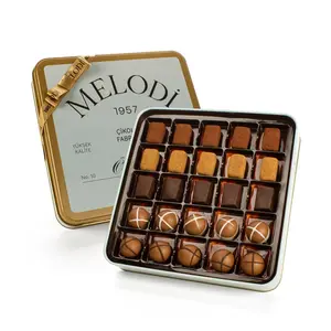 Retro Metal Chocolate Gift Box, Gold Ribbon