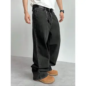 Straight Leg Denim Jeans Cotton Slant Pockets Washed Jean, Classic Casual Versatile Wide Leg Jeans, Couple Matching Straight Fit Loose Fit