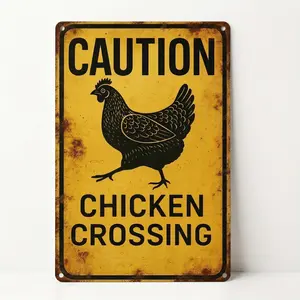 Vintage Funny Chicken Crossing Metal Sign - 12x8 in Retro Distressed Tin Plaque, Farmhouse Kitchen Home Wall Decor (Home Supplies)