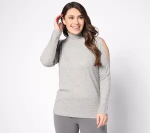 Attitudes by Renee Slit Shoulder Mock Neck Tunic