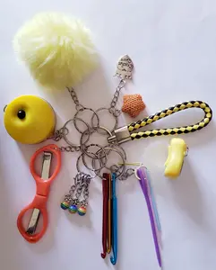 Crochet On The Go Keychain - 8 Piece Portable Kit - Tape Measure Scissors Hooks Charm & More