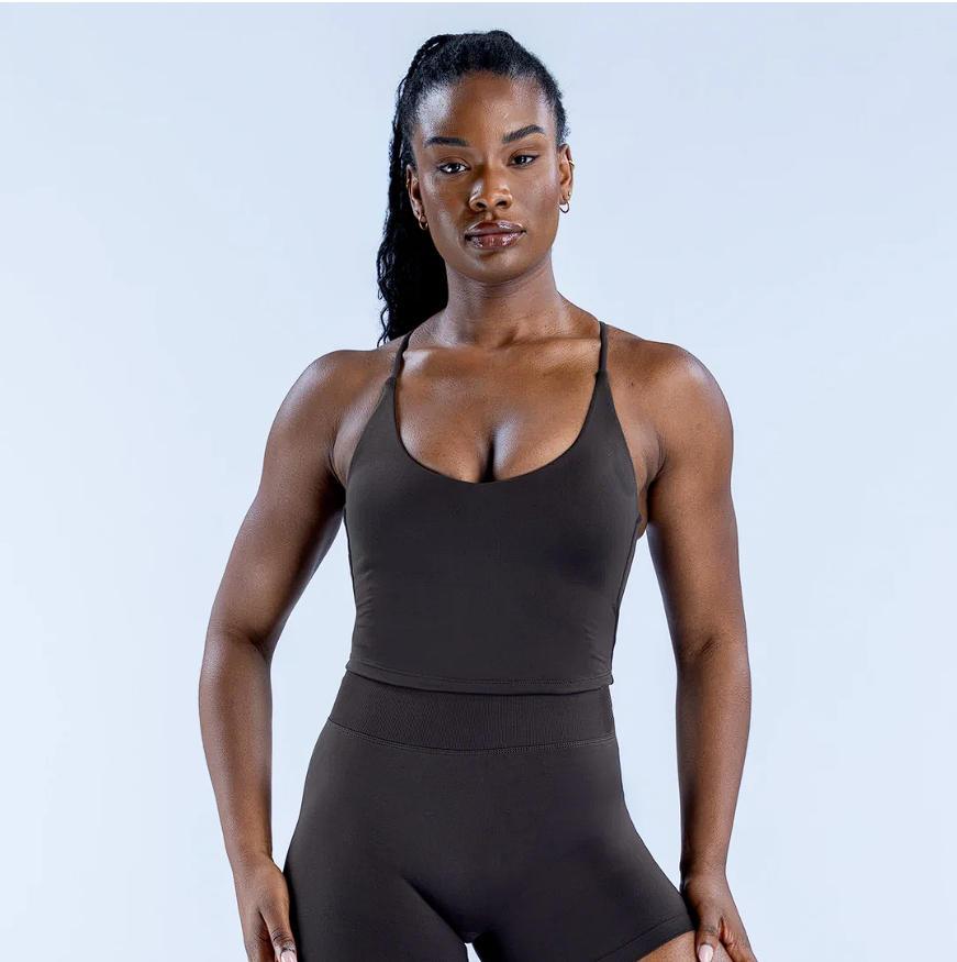 (With Logo) DFYNE Spaghetti Strap 2 Piece   - Seamless Crop Top & Biker Shorts for Gym & Yoga Quick-Dry Compression Fitness Set