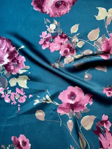 Teal Rose Printed Satin