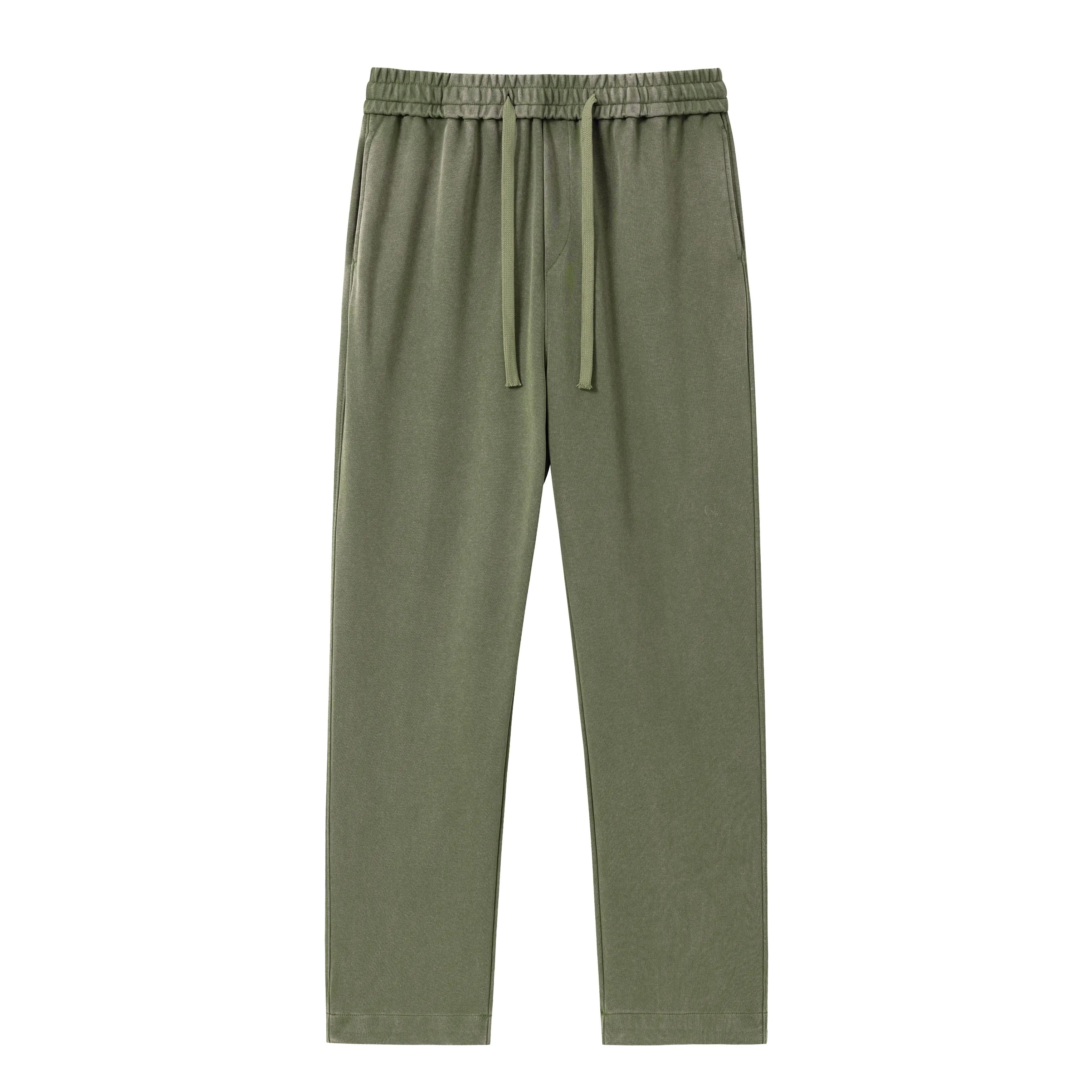 Men’s Plain Pure Cotton Casual Chic Drawstring Pants - Mid-Waist Elastic Waistband, Slim-Fitting Straight-Leg Long Trousers for Everyday Streetwear (Spring, Autumn)