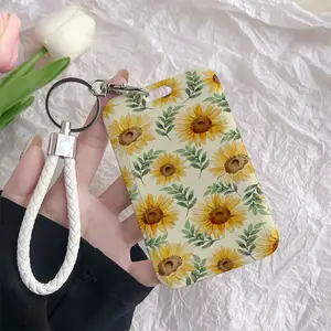 Sunflower Watercolor Pattern Durable Plastic ID Badge Holder with Lanyard Slide Design for Cards Transparent Window Compatible with Credit, Metro, Bus Cards-Nurse, Doctor, Student Accessory Perfect Halloween New Year Gifts