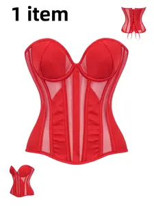 French Style Breathable Mesh Corset Bodysuit, Adjustable Waist Fishbone Bra with Steel Ring, Sexy Innerwear Top for Women