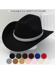 Ladies' gender-neutral western cowboy hat, stylish hat, classic cowboy hat, round pearl with rhinestone gem accessories hat, foreign trade bridal top hatSpeedy Smarts