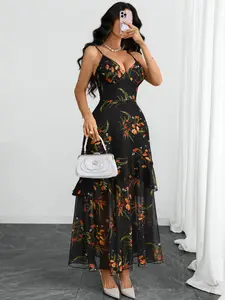 Women's French Vintage Floral Halter Dress, Waist Cinch Slimming Fish Tail Skirt, Noble Evening Romantic Beach Vacation Long Dress, Boho