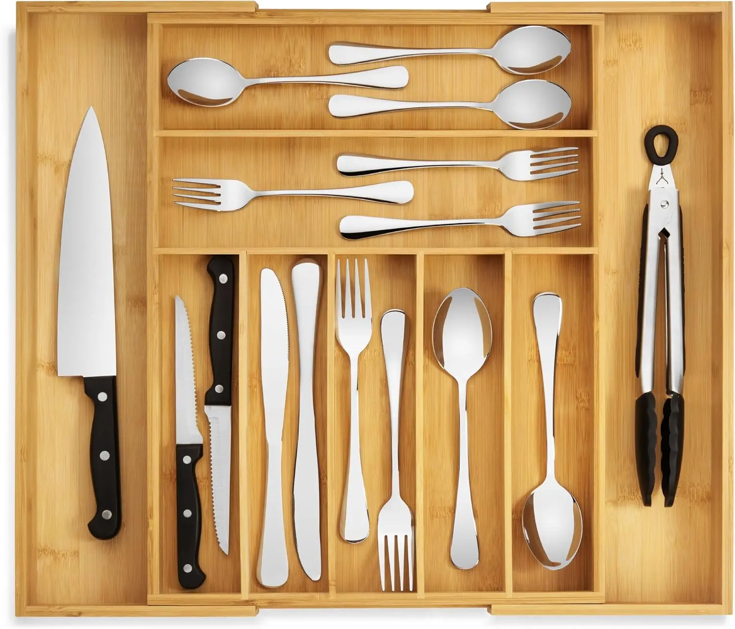 Kitchen drawer tableware storage Bamboo Drawer Organizer - Expandable Silverware Organizer & Utensil Drawer Organizer, Cutlery Tray with Dividers, 7-9 Slots- Kitchen Organizer for Utensils & Flatware (Natural)