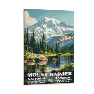 Mount Rainier National Park Poster Poster Canvas Wall Art For Bedroom Decor Bar Office Room Decor Gift