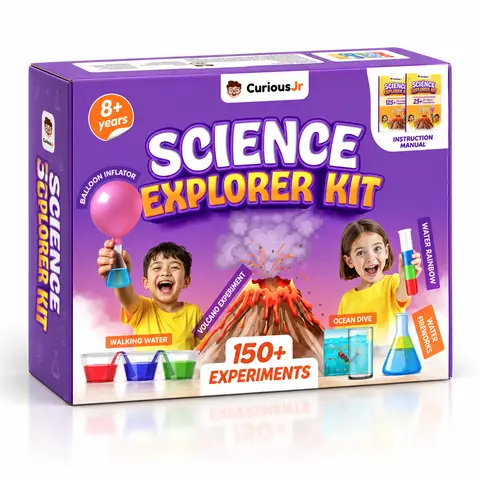 Curious Jr by PW Unisex STEM Science Kit - DIY Educational Toy with Hands-On Chem+Physics+Bio Experiments (150+), Instruction Manual, Cool Gifts for Kids Ages 8+, 8-10 Years Birthday Toy