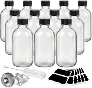 12 Pack 2oz Clear Glass Shot Bottles with Caps and Funnels-Leakproof Mini Jars for DIY Decoration Indoor Floral Arrangements, Windowsill Hydroponics
