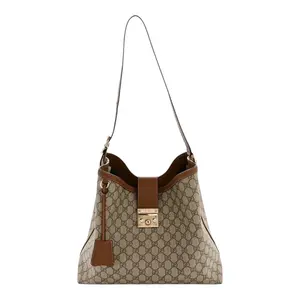Pre-owned GUCCI canvas Shoulder Bags GG Icon Monogram Padlock Shoulder Bag Beige Dark Brown