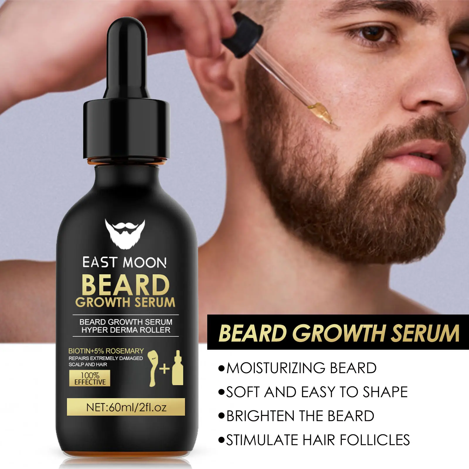 EAST MOON Beard Growth Serum & Derma Roller Kit Beard Care Nutritional Oil Making Beards Thicker and More Shiny Daily Beard Care Products for Men Holiday Gifts Fathers Day