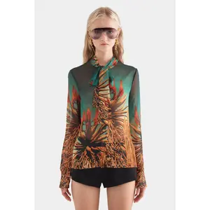Silk Scarf Shirt - Cactus Print
