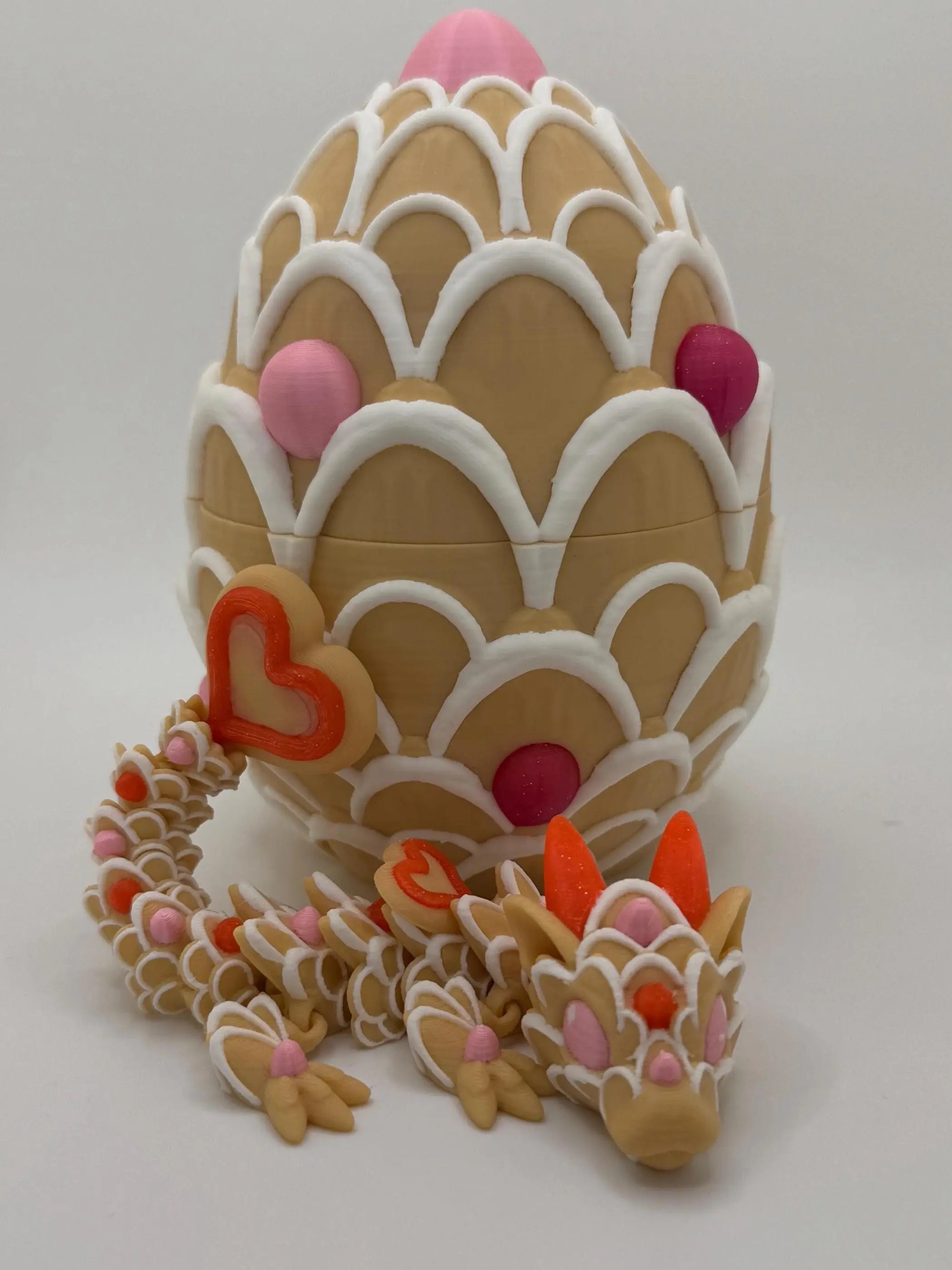 Gingerbread-Inspired Articulated Cookie Dragon & Cookie Egg Set – 3D Printed Fantasy Collectible, Designed by CinderWing3d. Gifts, toys
