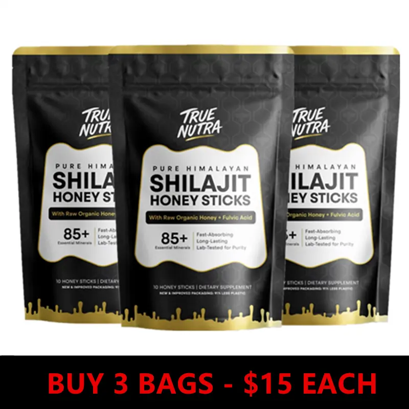 True Nutra Pure Himalayan Shilajit Honey Sticks with Raw Organic Honey Fulvic Acid, Lab-Tested for Purity, 85+ Essential Minerals, Fast-Absorbing, Long-Lasting, 10 Sticks