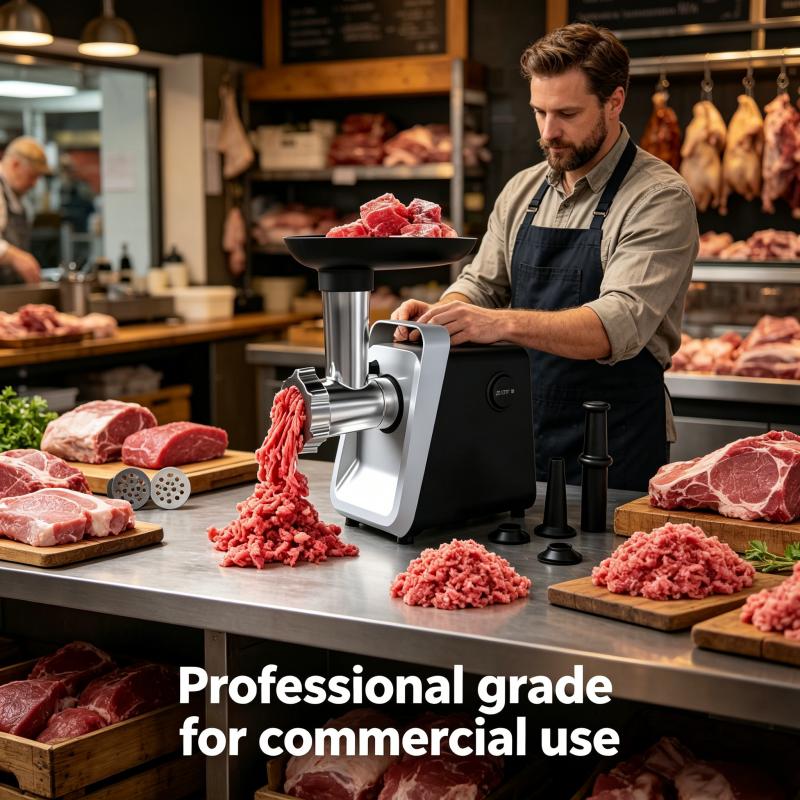 Electric meat grinder, stainless steel meat grinder with 2 blades, sausage tube, and Kubbe kit, 2800W suitable for home kitchen use with US standard plug