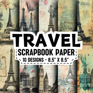 Travel Scrapbook Paper: 10 Of Vintage Travel Pictures 8.5" x 8.5" for Scrapbooking, Mixed Media, Origami, Wrapping Paper, Junk Journaling