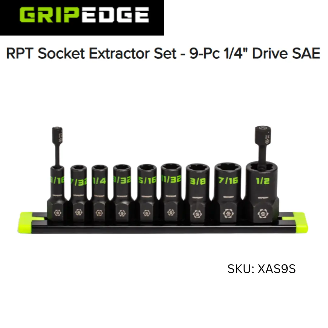 GripEdge RPT Socket Extractor Set, 1/4” SAE, for Damaged Fasteners, with Laser Marking