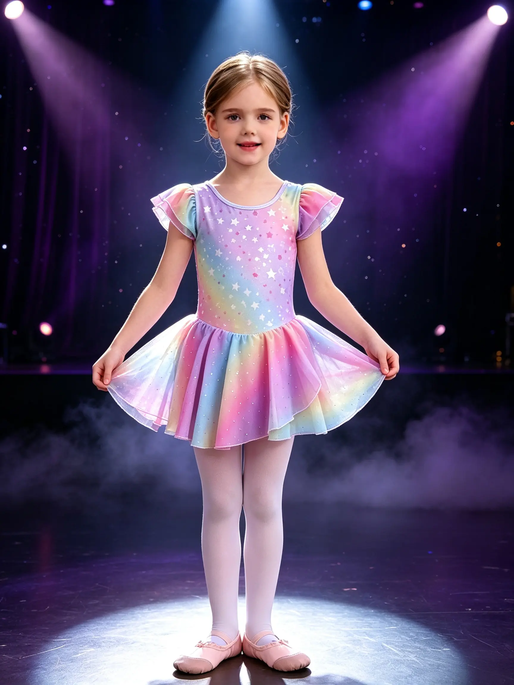 Girls Rainbow Star Print Ballet Leotard Dress, Flutter Sleeve Sparkle Tulle Tutu with Crisscross Open Back, Stretchy Dance Outfit for Ballet Class, Recital, Birthday Party
