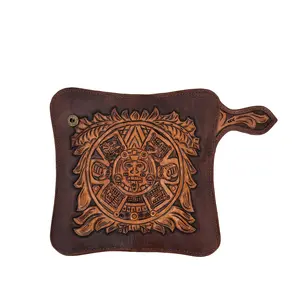 Men's Hand-Tooled Western Wallet - Aztec Calendar Bitone