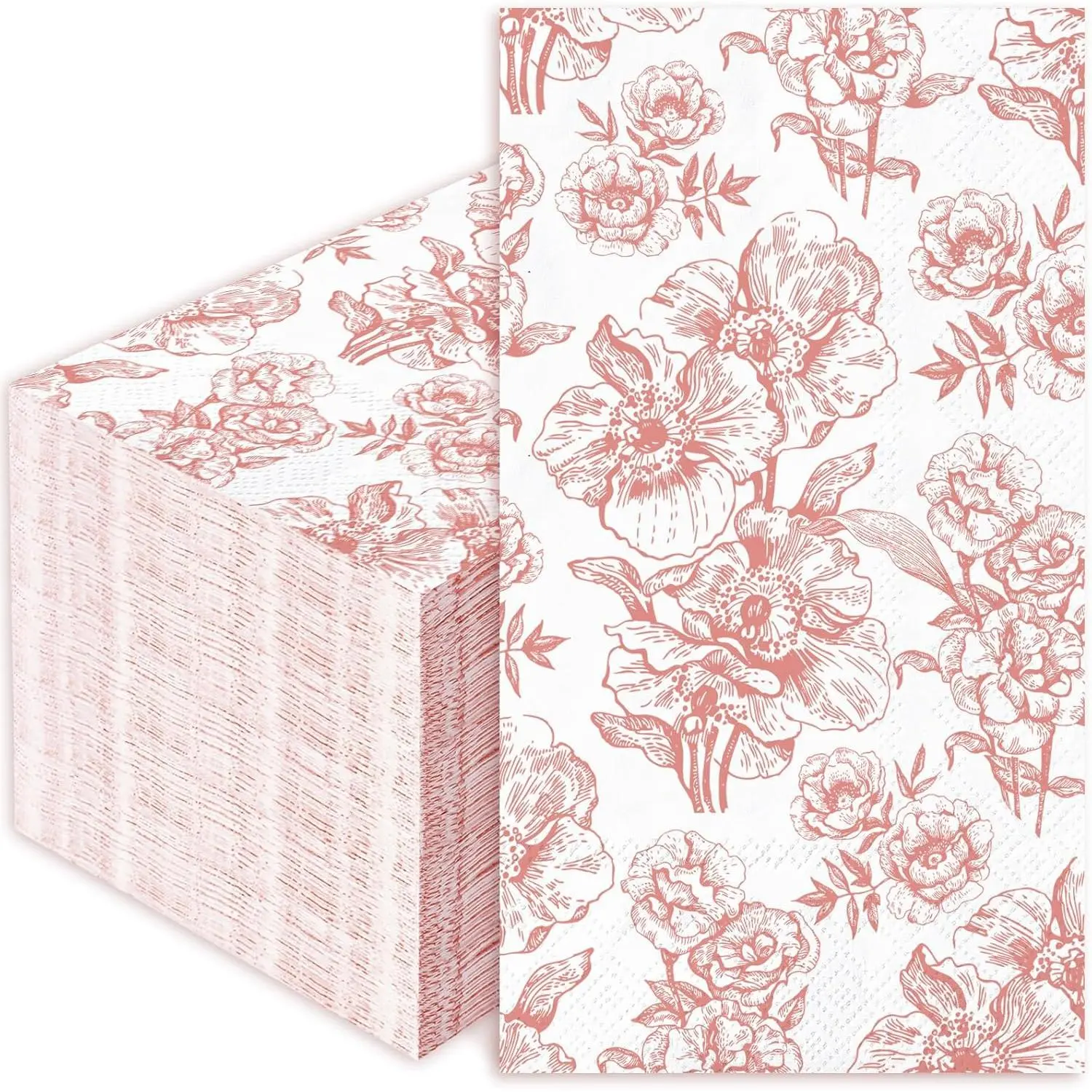Anydesign  pink floral guest napkins white pink flower disposable paper napkins spring dinner hand napkin for wedding baby shower kitchen bathroom
