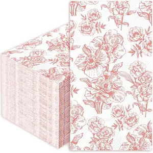 Anydesign  pink floral guest napkins white pink flower disposable paper napkins spring dinner hand napkin for wedding baby shower kitchen bathroom