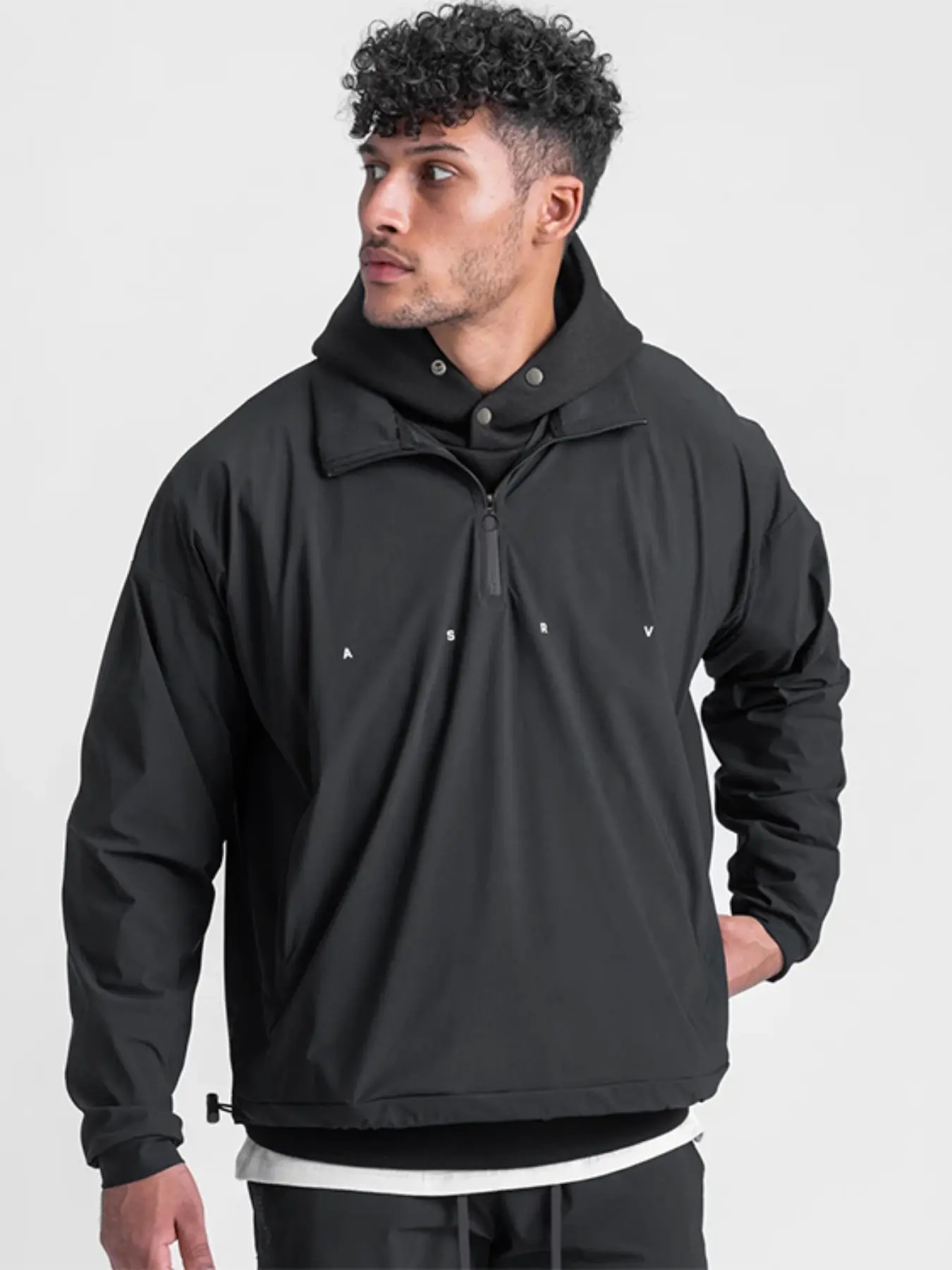 Asrv Functional Style Two-Piece Half-Zip Jacket for Men, Spring & Fall Waterproof Quick-Dry Sport Commute Pullover Coat Sports Casual Jacket