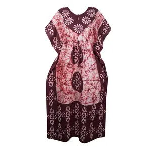 Kaftan Maxi Dress Summer Maroon Batik Floral Kaftan3X