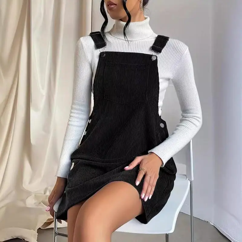 Women's Adjustable Strap Pinafore Bib Corduroy Overalls Dress