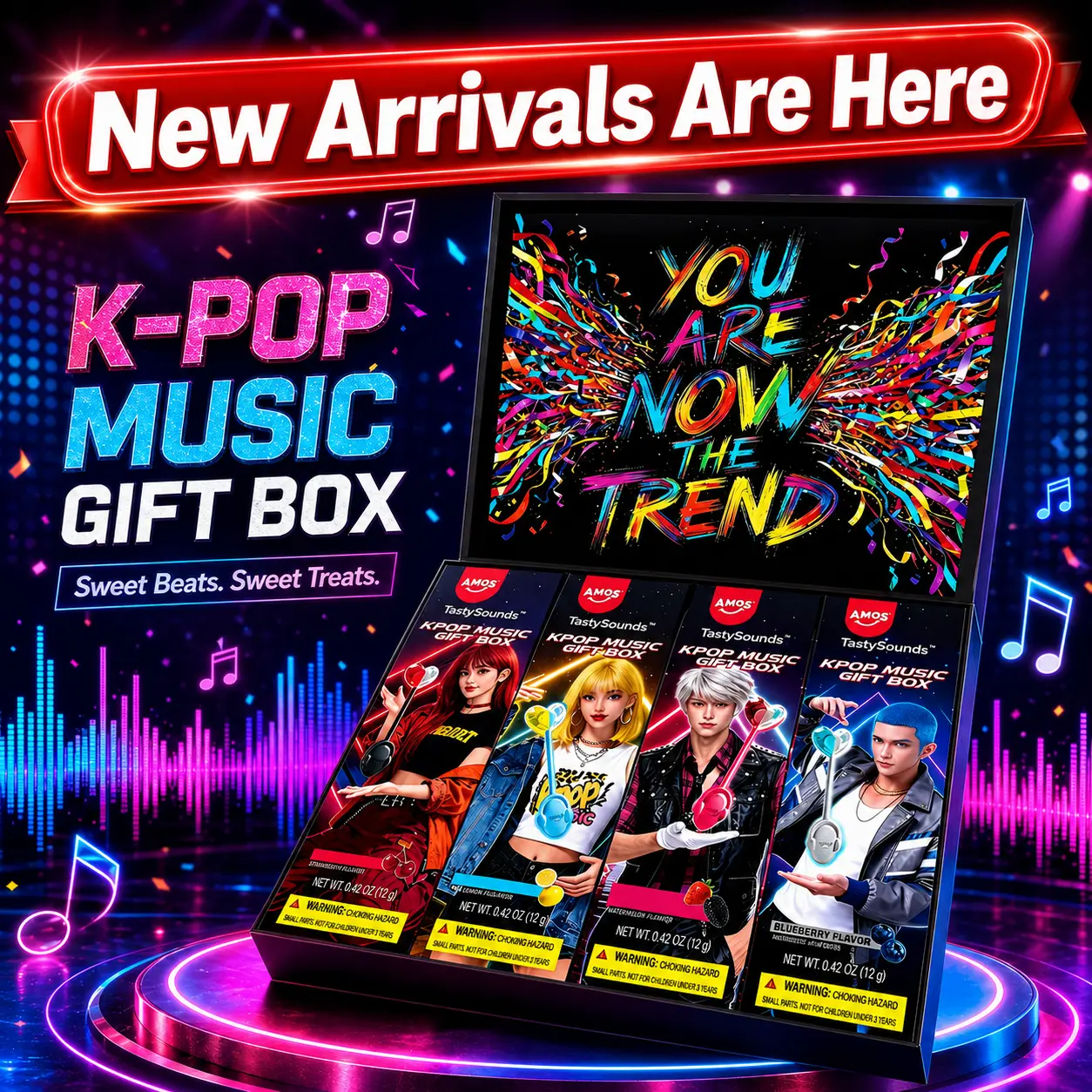AMOS K-Pop Music Gift BoxTastySounds – Bone Conduction Audio Lollipop Candy, Listen Through Your Mouth, Fun Tech Candy Set with Multiple Flavors, Unique Party Gift