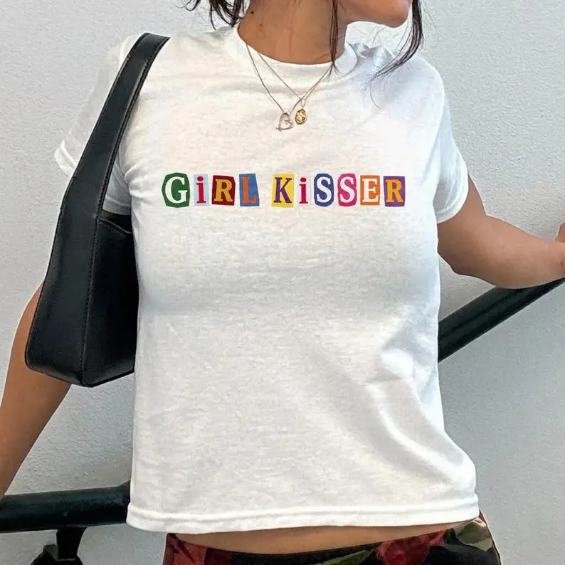 Girl Kisser Lesbian Shirt, Y2K Baby Tee, crop top, Gift for friend, Gay Pride Shirt, LGBTQ Shirt, Pansexual Shirt, Pride Party Crop Tee