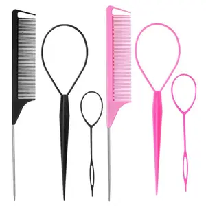 Hair Styling Set With Mouse Tail Comb and Topsy Tail Hair Tie Tools, Precision Parting & Braiding Suitable for Home & Salon